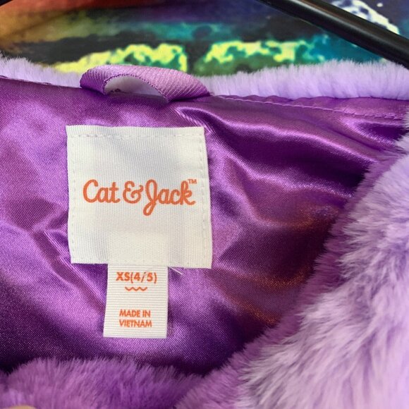 Cat & Jack Girls XS 4/5 Purple Gray Color Block Fuzzy Jacket Stripe - Picture 3 of 6